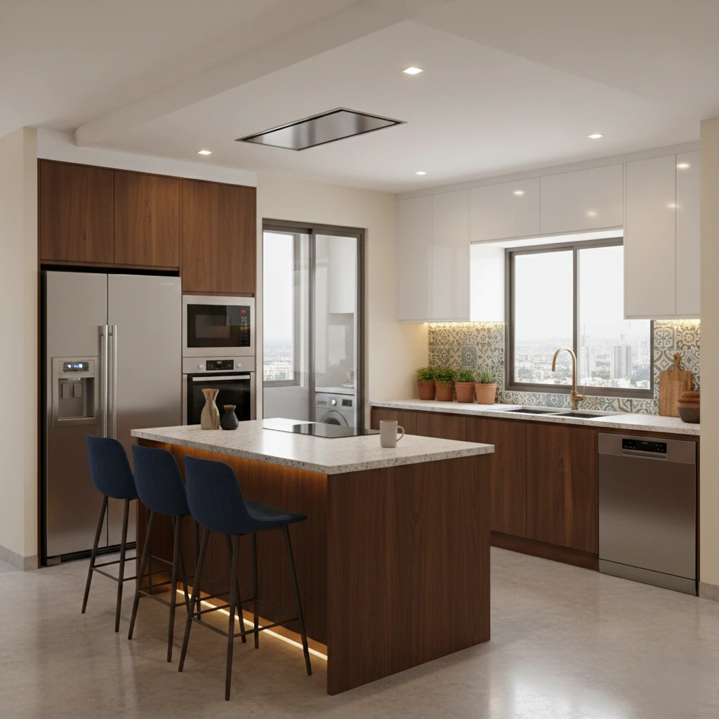 Kitchen design trends for Indian apartments with a practical layout, durable materials, and space-efficient planning for daily cooking