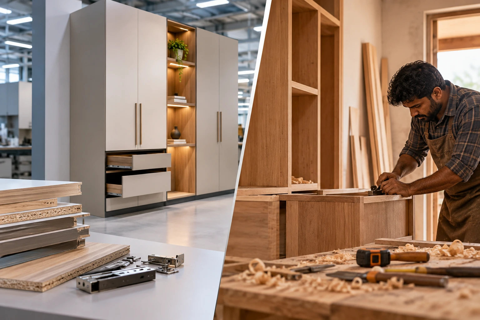 Modular furniture vs carpenter made furniture comparison in modern interiors
