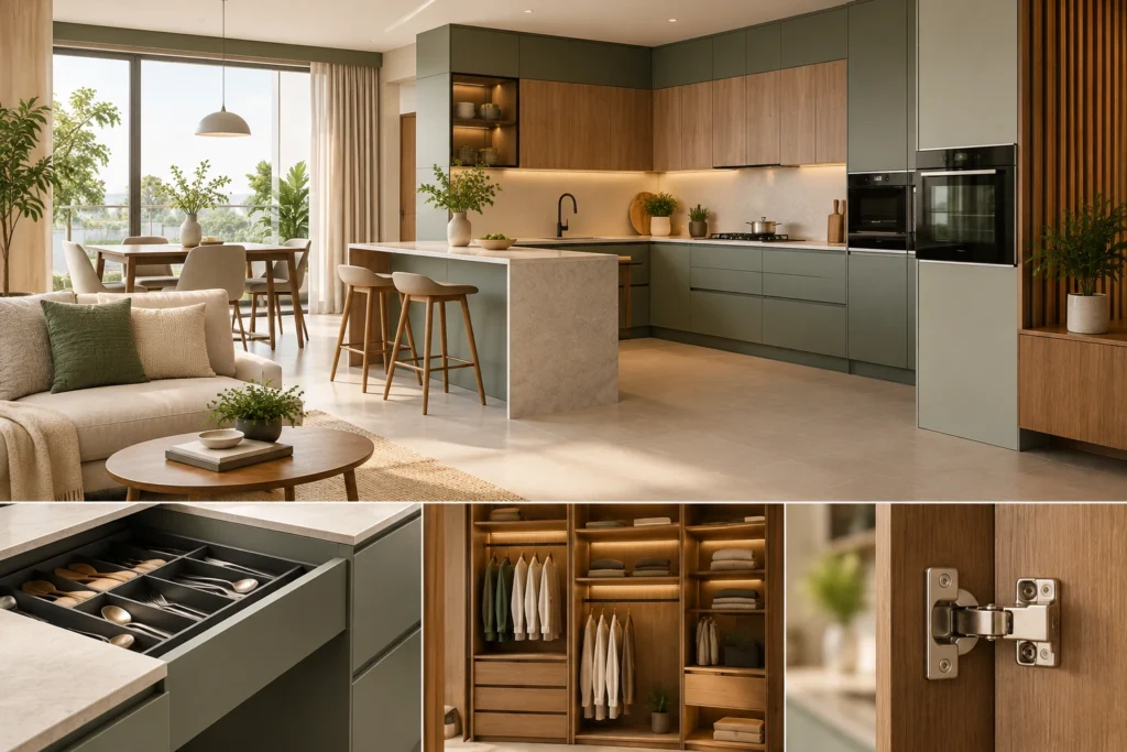 Premium modular furniture benefits with a modern kitchen, smart storage, and quality finishes
